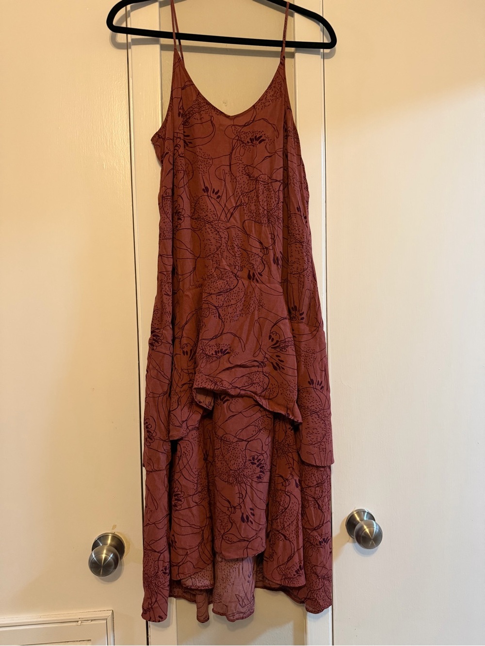 Leith Rust Floral Midi Slip Dress with Layered Hem